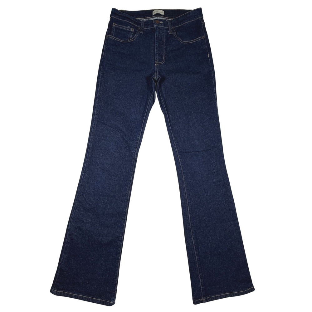 Oliver Logan Womens High Rise Flare Jeans Dark Wash Blue Size 28 Sustainable